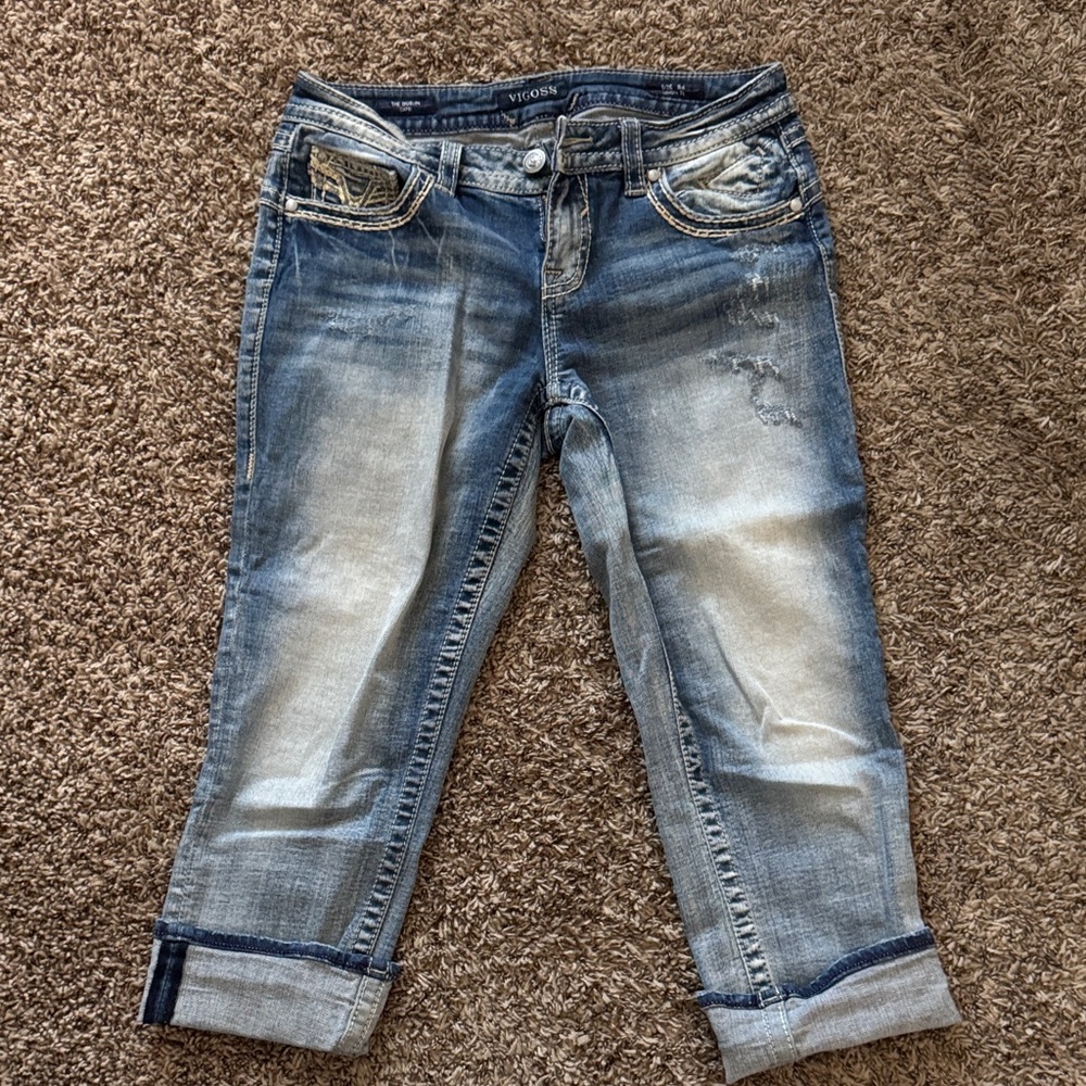 Vigoss Women's Distressed Blue Cropped Jeans